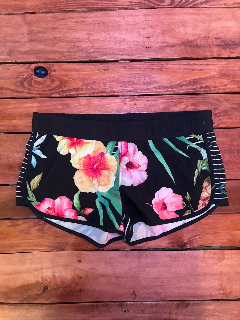 Y2K Retro Women's Board Shorts - Neon Floral Black Swim Coverup - Size XL